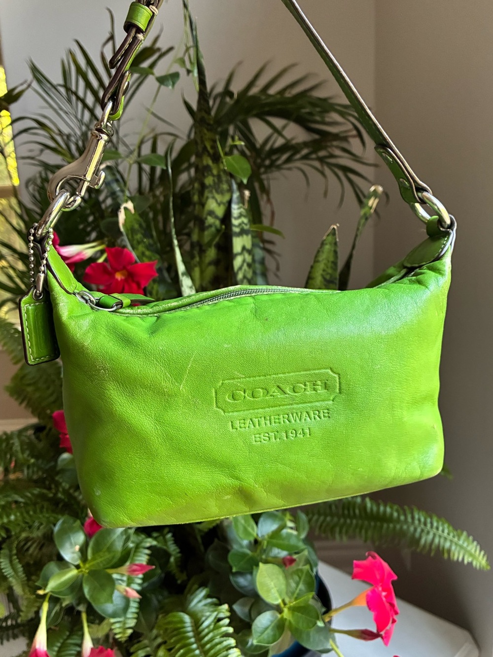 Coach Hamptons Est. 1941 Leatherware Y2K Mini Demi Bag & Wristlet Set Lime Green
